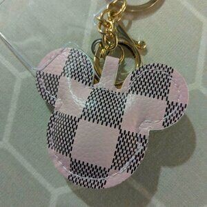 Phone tether tab/strap, inserts into phone case- Mickey Mouse Shape Pink/Black
